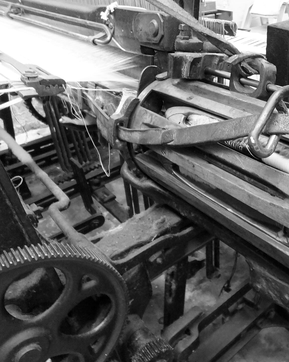 Close-up of a weaving loom
